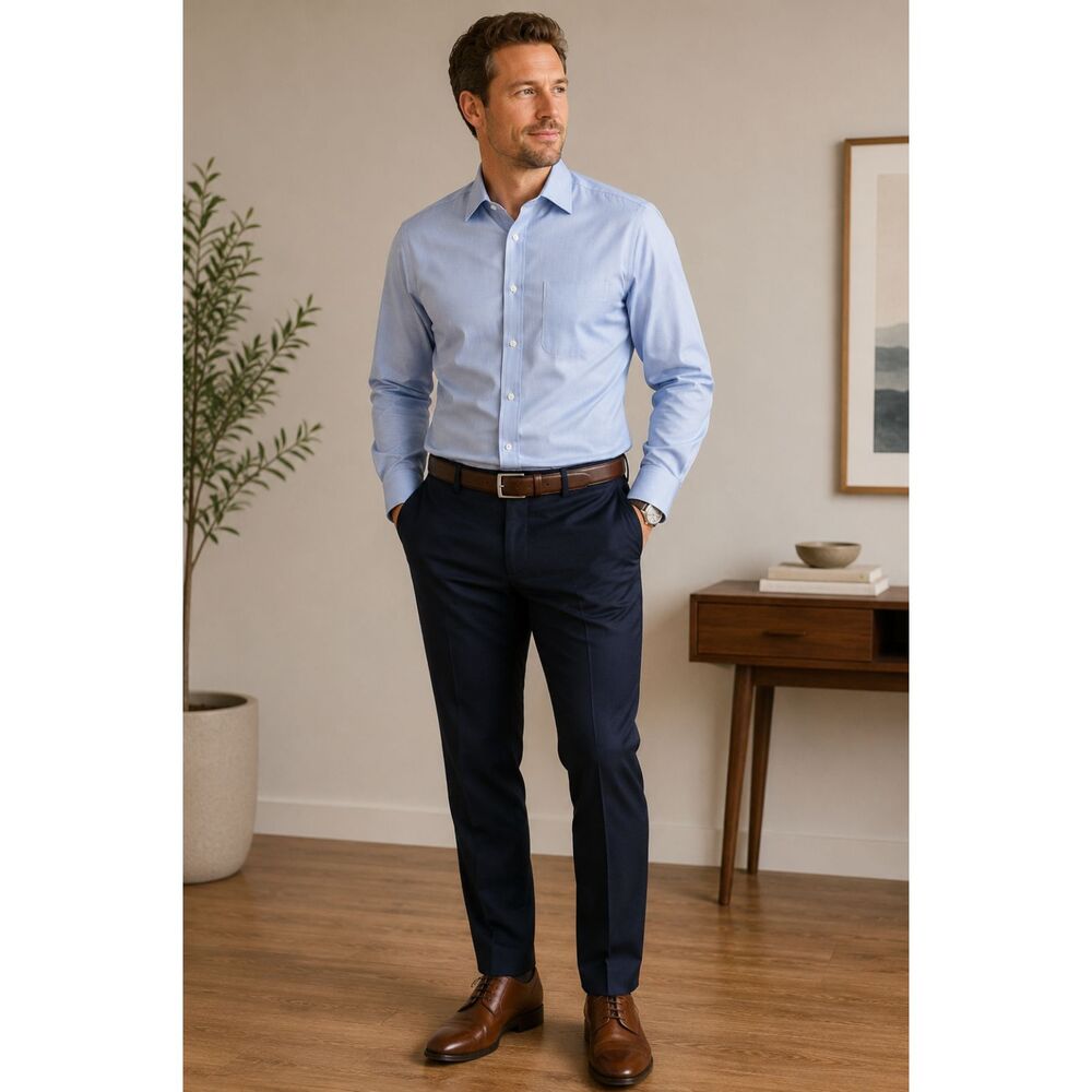 Charles Tyrwhitt Classic Fit Non-Iron Dress Shirt 18/35 Light Blue Cotton